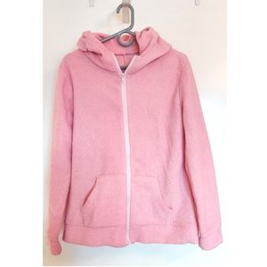 Women's Pink Sherpa Fleece Zip Up Hoodie Jacket Warm Outerwear